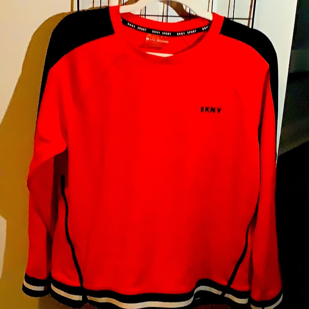 DKNY Sport Crewnck Sweatshrt with Real Zipper Detail & Embossed Logo Size Medium